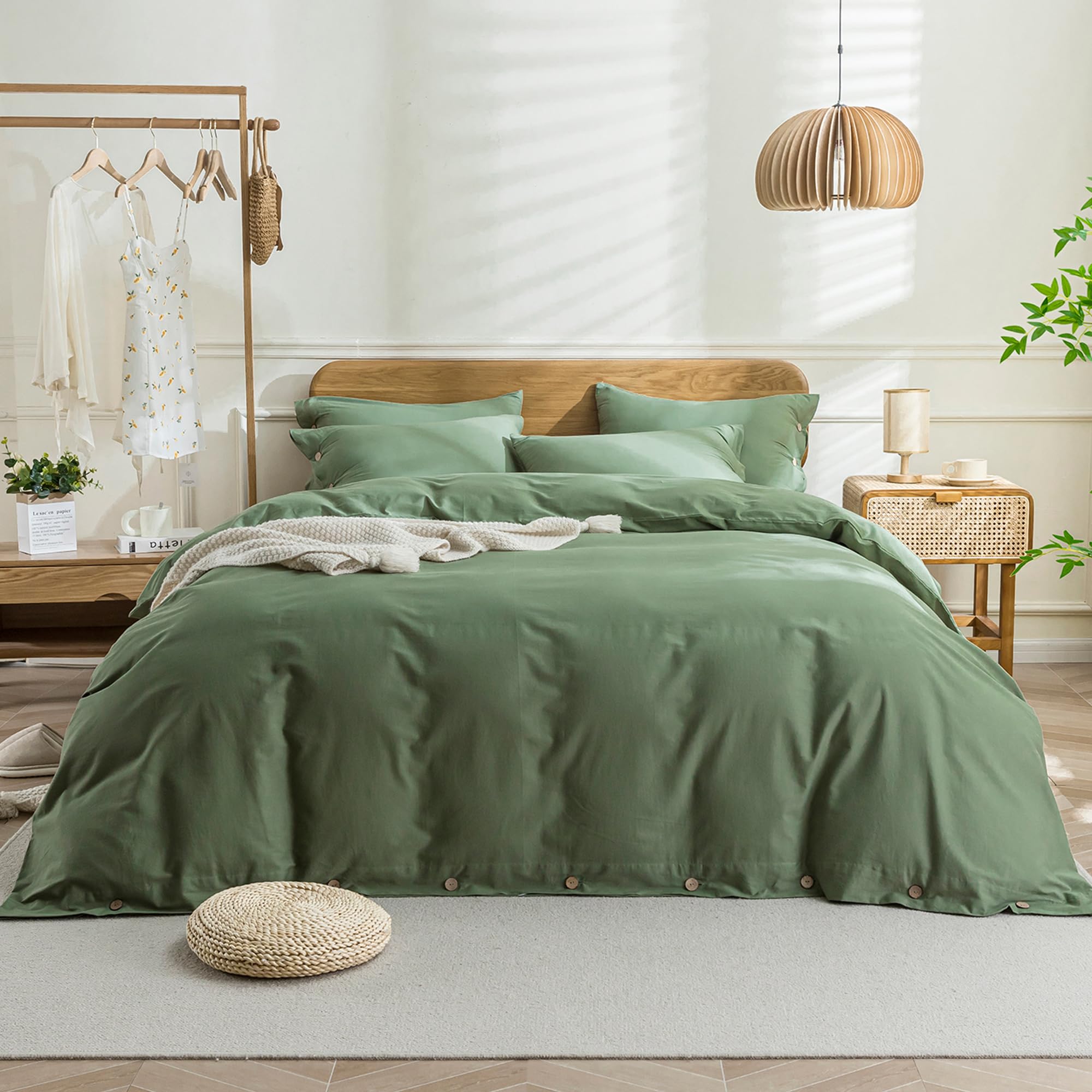 Jellymoni Green Duvet Cover Twin Xl - 100% Washed Cotton Linen Like Textured Comforter Cover, 2 Pieces Breathable Soft Bedding S